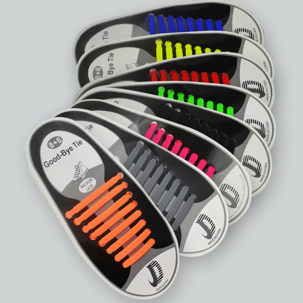 Fashion Sport Shoelaces Elastic Silicone Multicolor Teen Men Boys Girls Women 16pcs/set