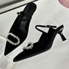 Fashion Luxury Rhinestone Buckle Mules Sandals Women Pointed Elegant High Heel Slingback Shoes Fashion Designer Slippers Female Pumps