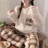 2024 Autumn Winter Flannel Warm Women's Pajamas Sets Long Sleeve Women Sleepwear Plaid Pants Two Piece Set Pyjamas Coral Velvet Pijama Homewear Girl