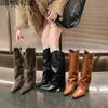 But Knee Height Increase Thick Heel Pointed Boots Women's Fake Trouser Legs Spice Girl Fried Street Trouser Tube Boots