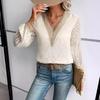 Women's Fashion Casual Spring Fall Solid Color Print Long Sleeve V-Neck Blouses & Shirts