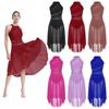 Women Rhinestone Lyrical Dance Costume High-Low Flowy Skirt Leotard Dress Contemporary Dancewear