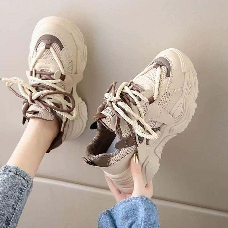 Женские туфли Dad Shoes 2024 весна-лето маленькие белые туфли сетчатая дышащая толстая подошва усиливающая мягкая подошва универсальная повседневная спортивная женская обувь