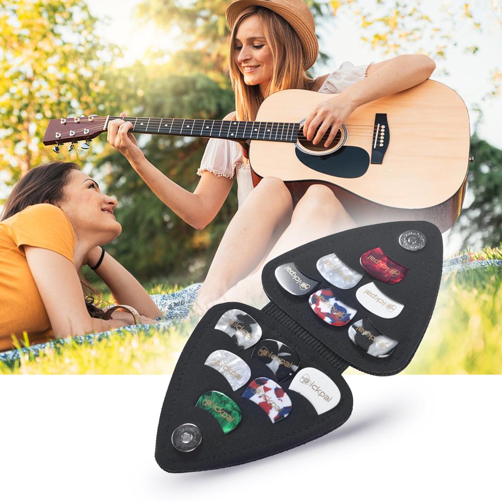 PICKPAL Guitar Picks Holder Case for Acoustic Electric Guitar Includes 12 PCS Guitar Picks Leather Guitar Plectrums