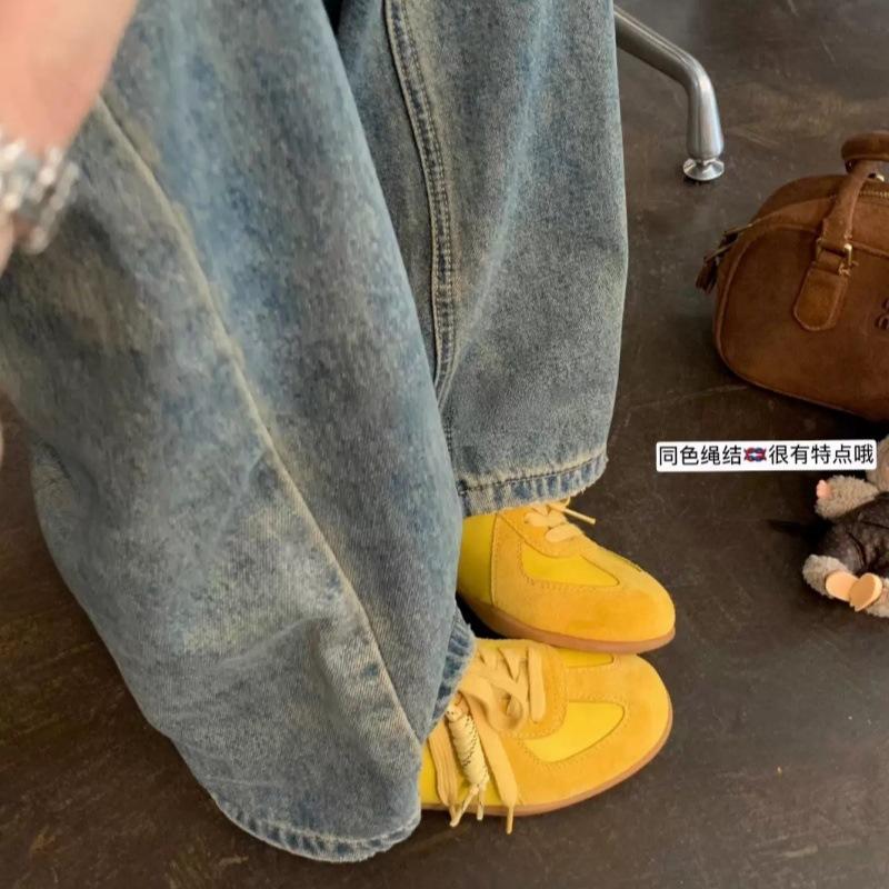 Sheepskin Version~ Grape Mother Lace-up Color Matching Round Head Versatile Comfortable Sports and Leisure Inner Height Increase Leather Training