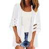 Women Mesh Panel 3/4 Bell Sleeve Pure Color Chiffon Casual Loose Kimono Cardigan