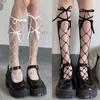 Gothic Lolita Sockings Mesh Lace Tube Socks JK Socks Thin Fishnet Stockings Bow Tie Hollow Calf Socks