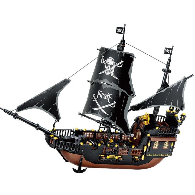 Building Block Pirate Stronghold Black Pearl Boat Royal Navy Warship Port Bricks Toy For Xmas Gift