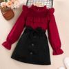 Kids Casual Clothing Sets for Girls Spring Autumn 2023 New Teen Child Long Sleeve Ruffle Mesh Patch Tops Short Skirt Sets Clothing