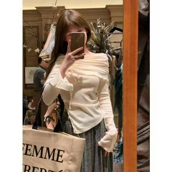 Women's One-Shoulder Irregular Tie Long-Sleeve Slim-Fit Sun Protection Top