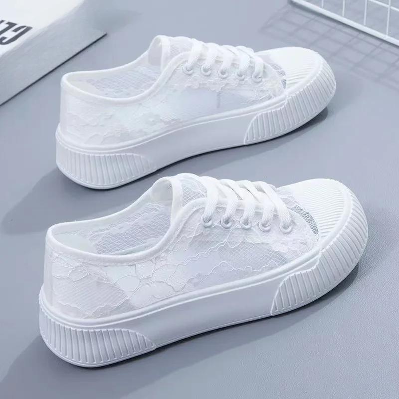 Summer Women Lace Casual Shoes Woman Breathable Mesh Sneakers Flats Platform Floral Loafers Comfort Shallow Walking Black Shoes