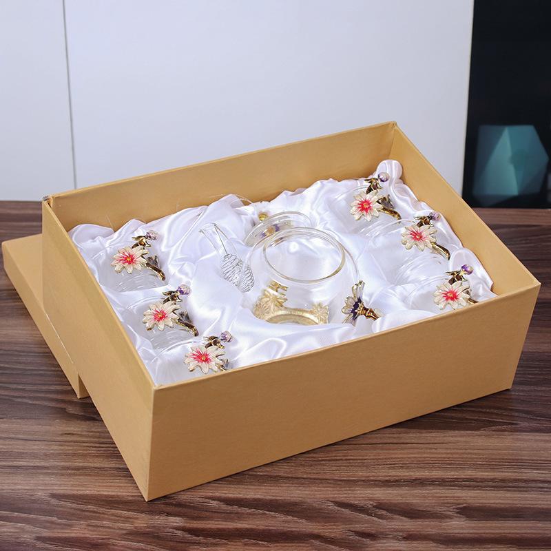 Creative Enamel Glass Household High Temperature Resistant Belt Handle Cold Kettle Crystal Glass Teapot Gift Box Set