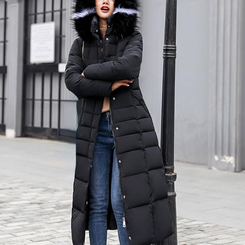 New Winter Jacket Ladies Warm Fashion Bow Belt Collar Long Dress Ladies Thick Coat