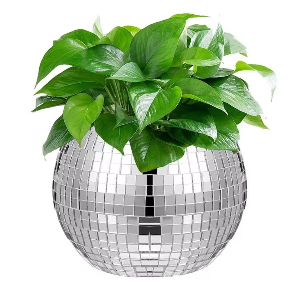 Silver Mirror Glass Flower Vase Home Decoration Disco Ball Plant Holder Plant Planting Pot Home