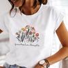 (Asian Size) Short Sleeve Tee Top Flower Lovely Watercolor Cute Fashion Tshirt Women Clothing Casual Print Lady Female Graphic T-shirt