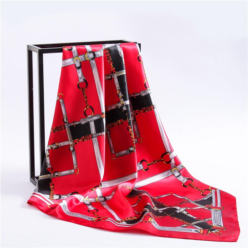 90cm Square Shawls Women Hijab Scarf For Hair Fashion Print Kerchief Neck Scarves Female Silk Satin Bag Scarfs For Ladies Banada