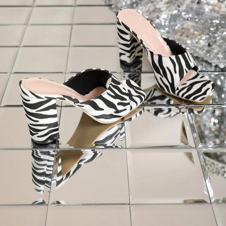 2024 Women's Leopard Print Thick Heel Slippers Summer Open Toe Modern Shoes for Women Slippers Big Size 43 Women High Heels Slippers