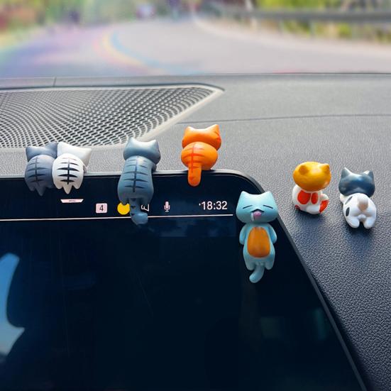 Мини-статуэтки кошек, украшение для приборной панели автомобиля, набор для декора с наклейками на заднюю часть, забавные украшения для зеркала заднего вида автомобиля, фигурки котят