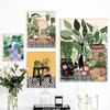 Nordic Greek Tile Botanical House Plants Boho Green Leaves Vintage Botanical Maximalist Posters Funky Wall Art Canvas Painting