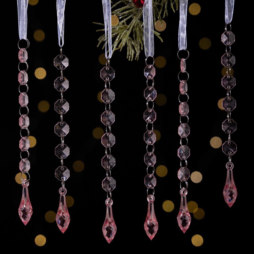 6pcs/set Transparent Acrylic Ice Pendants Sparkling Christmas Tree Hanging Festival Favors