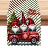 2024 White Linen Christmas Dwarf Print Table Runner - Festive Tablecloth Decoration
