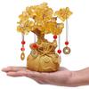 Lucky Feng Shui Citrine Tree of Life Bonsai - Gold Crystal Ornaments with Hanging Coin Charms for Health, (7 X 3 Inch)