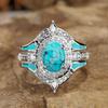 Bohemia European and American Retro Inlaid Imitation Turquoise Ring Set for Women Fashionable Ethnic Style Wedding Zircon