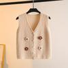 Handmade Flower-appliquéd Knitted Waistcoat Coat Fashion V-neck Vest Short Cardigan Gilet for Spring and Autumn