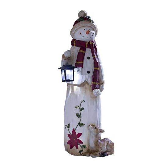 Christmas Snowman Figurine with Lantern Resin Snowman Statue Art Decor Outdoor Christmas Snowman Door Greeter for Yard Garden Decor