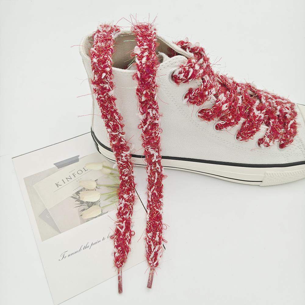 Tenglin Red Thick Plush Shoelaces for Winter - Perfect for Canvas & AJ White Shoes (1 Pair)