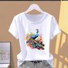 (Asian Size) Short Sleeve T-shirts T Clothing Casual Watercolor Lovely Sweet Fashion Print Female Casual Women's Top Graphic Tee
