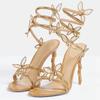 New Sexy Crystal Flowers Butterfly-knot Ankle Strap Sandals Woman Fashion Open Toe Stiletto Heels Banquet Party Shoes