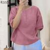 Women Loose Casual Round Neck Solid Color Half Sleeve Blouse