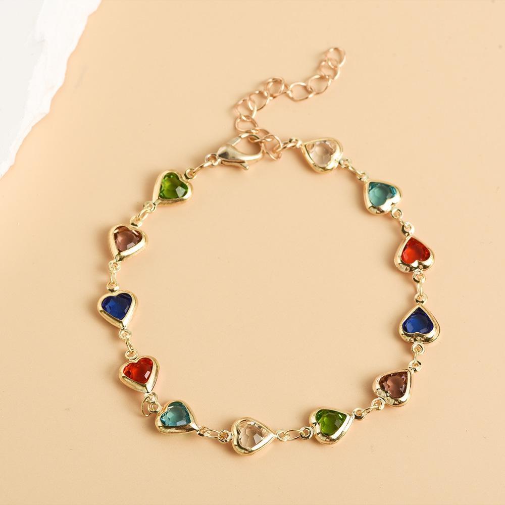1Pc Exquisite Colorful Heart Bracelet for Women Charm Metal Chain Bracelets Party Birthday Jewelry Gift