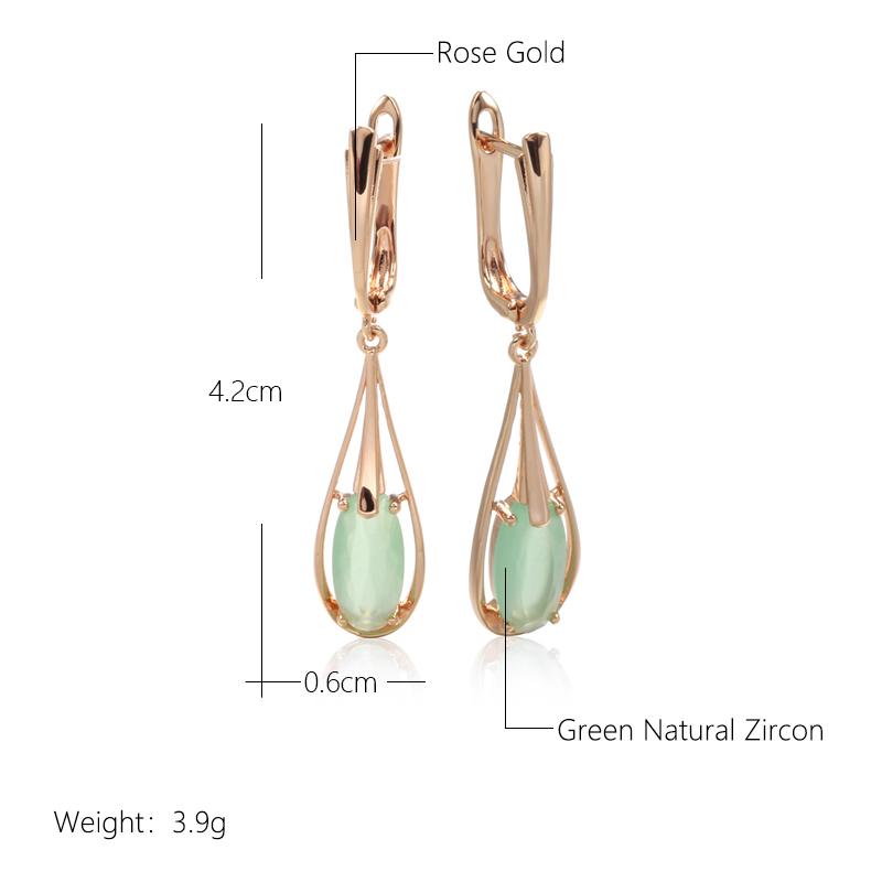 Kinel Lake Green Zircon Long Dangle Earrings For Women Water Drop Stone Earrings
