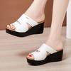 Leather Slippers Women Thick Soled Platform High Slope Heel Slippers Female Korean One-word Slippers Summer