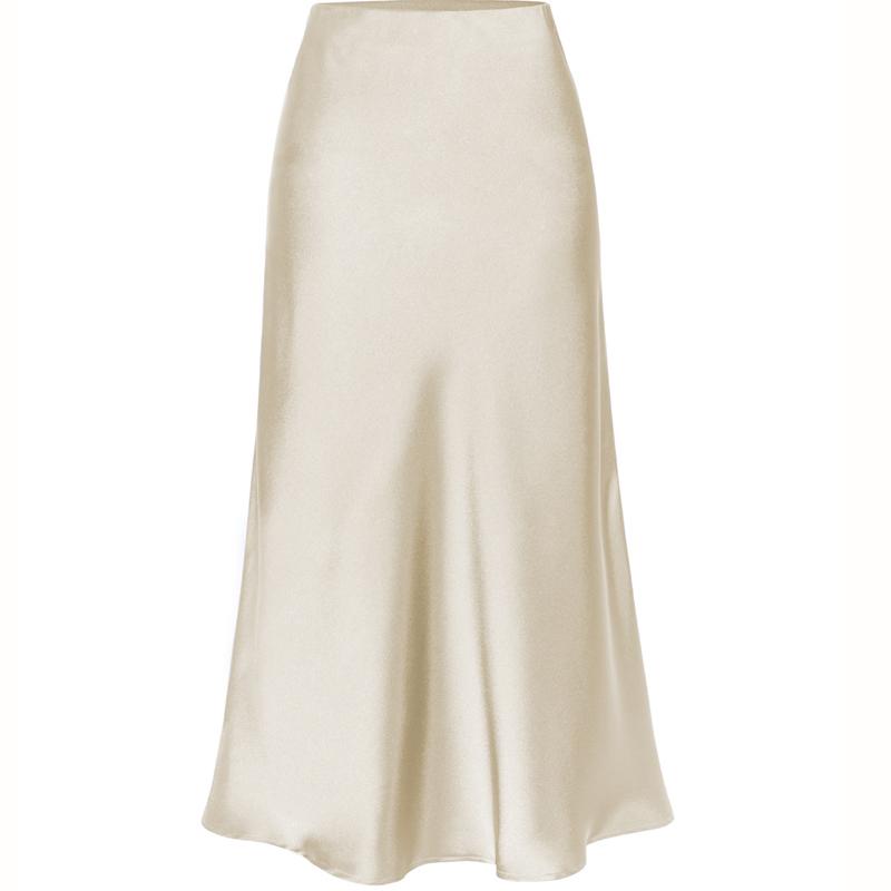 Elegant Temperament, High-quality Acetate Satin Elastic High-waist Split Mid-length Skirt