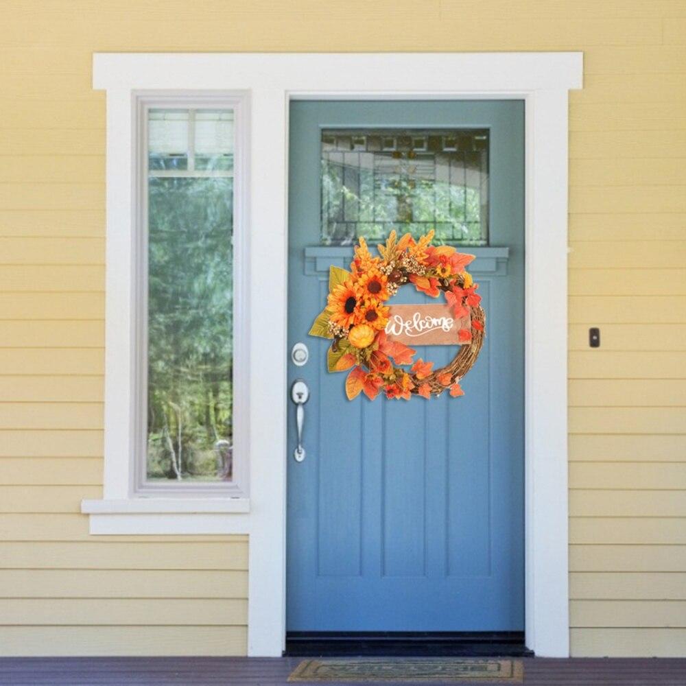 Кленовый лист тыквенный венок реалистичный с ягодами ручной работы искусственный для Хэллоуина Дня благодарения для дома на улице