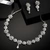 ZENEME Rhodium Plated Silver Toned White American Diamond Studded Necklace