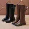 Autumn Women's Riding Boots Round Toe Chunky Heel Knee High Boots for Women Belt Buckle Platform Shoes