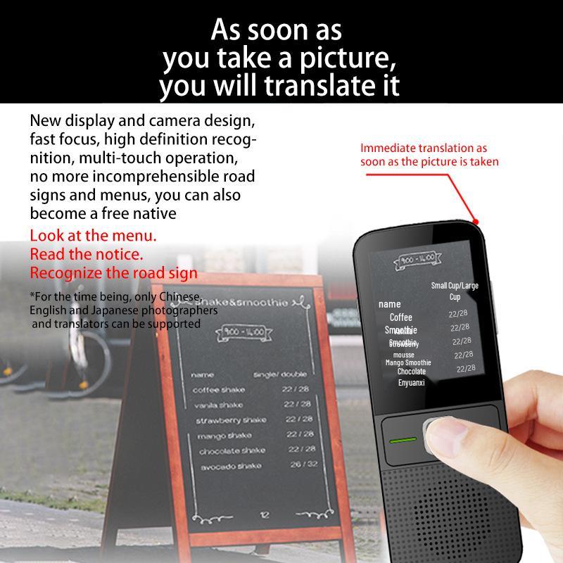 T10 Smart Voice Translator with 14 Offline Languages, Supports 138 Languages, Wi-Fi, Photo, and Recording Features.