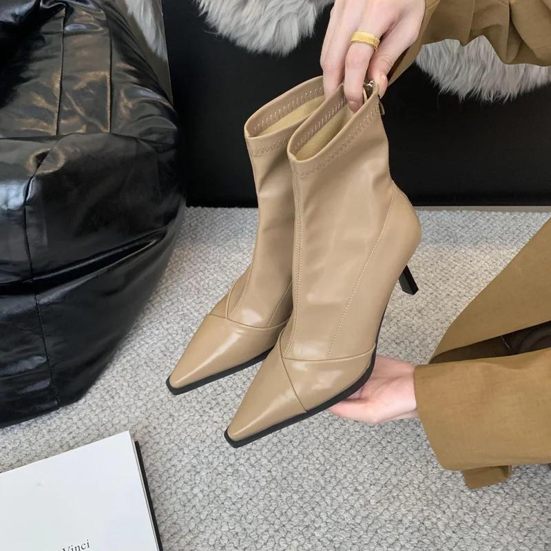 Fashion 2024 Autumn/Winter Sexy Skinny Heel Ankle Boots for Women Elastic Skinny Pointy Boots for Women