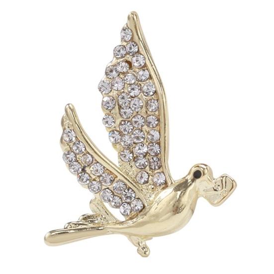 Carrier Pigeon Brooch Sparkling Rhinestone Decor Anti-rust Alloy Lightweight Bird Animal Formal Coat Suit Collar Decoration Jewelry Lady Clothes