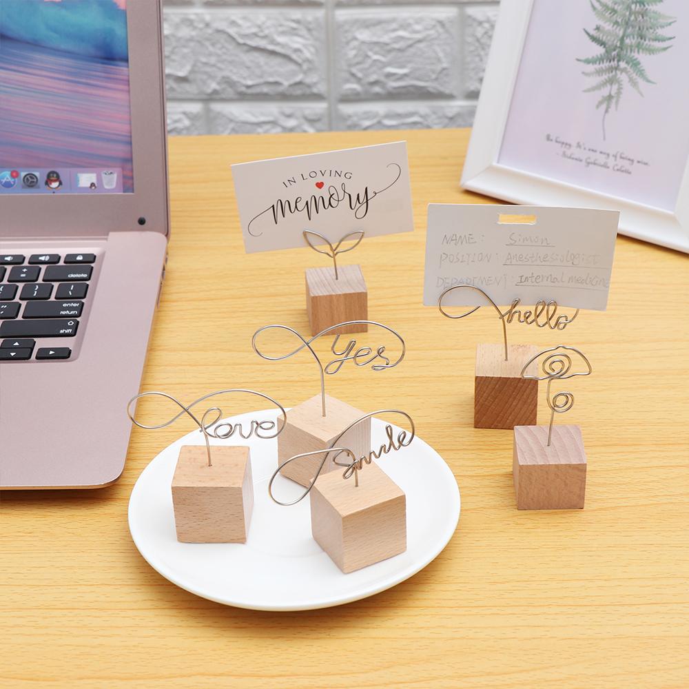 1 PC Creative Wedding Decor Desktop Ornaments Photo Clip Square Wooden Memo Holder Picture Frame
