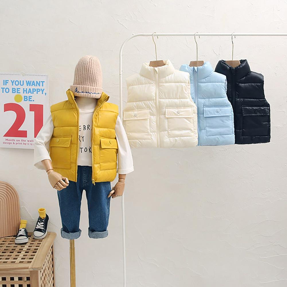 2-8 Years Kids Autumn Winter Warm and Thickened Zipper Vest Children Solid Color Down Vest