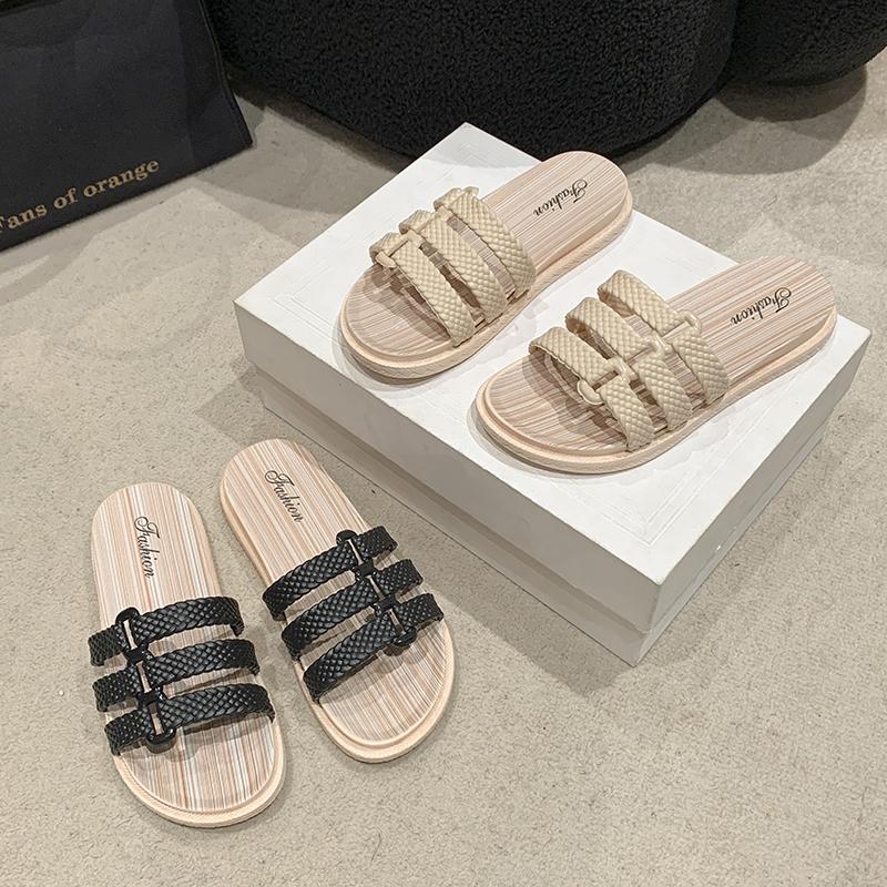 Fashion Summer Women's New PVC Outdoor Casual Slippers Outdoor Solid Color Beach Flat Sandals for Women Chaussure Femme Ladies Shoes