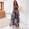 European And American Style Ladies Summer New Printed Halter Strap Dress V-neck Sleeveless Beach Vacation Casual Sun Skirt