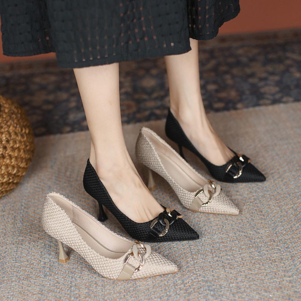 Fashion Fine Heeled Single Shoes Women's Fashion 2024 Spring Autumn New Pointed High Heels Metal Buckle Pumps Women Shoes Ladies Shoes