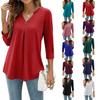 Women's V-Neck Tunic Blouse 3/4 Sleeve Shirts Loose Fit Top with Ring Detail, Casual Dressy Shirt for Work or Daily Wear Blouses Casual Tops S-XXL