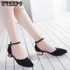 Thick Heel Mid-heel Baotou Sandals Women Suede Sandals Retro Mid-heel High-heeled Shoes with Buckle Female Mid-heel Shoes